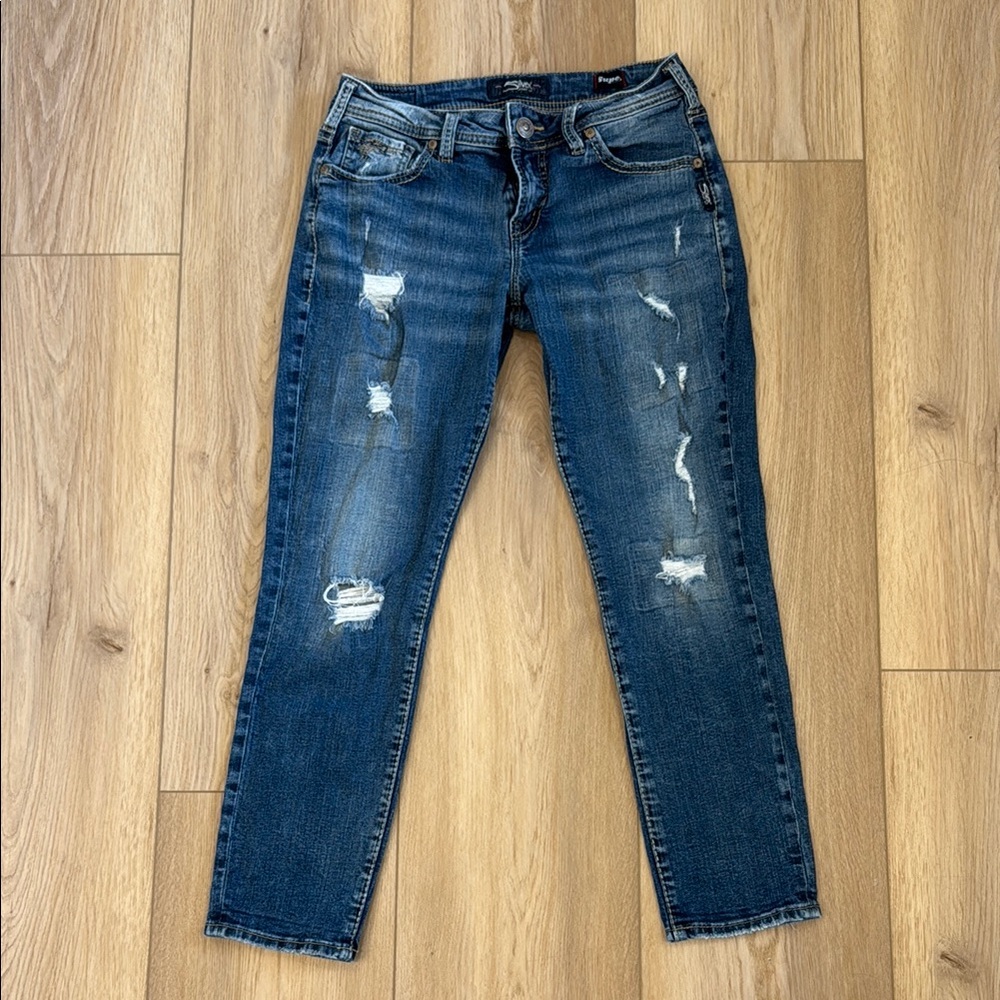 Silver Jeans Blue Skinny Distressed Denim W28/L25